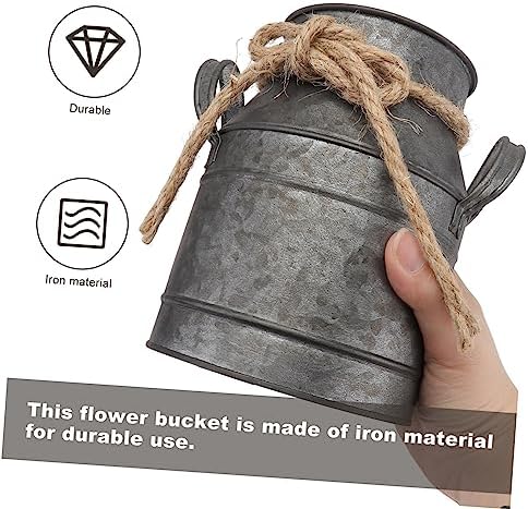 Vaguelly Vintage Iron Flower Bucket Rustic Decorative Vase