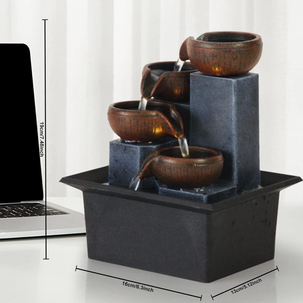 4-Tier Indoor Desktop Fountain with LED Lights and 3-Speed Pump