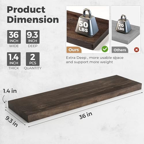 RICHFOCUS Elm Floating Shelves Set of 2