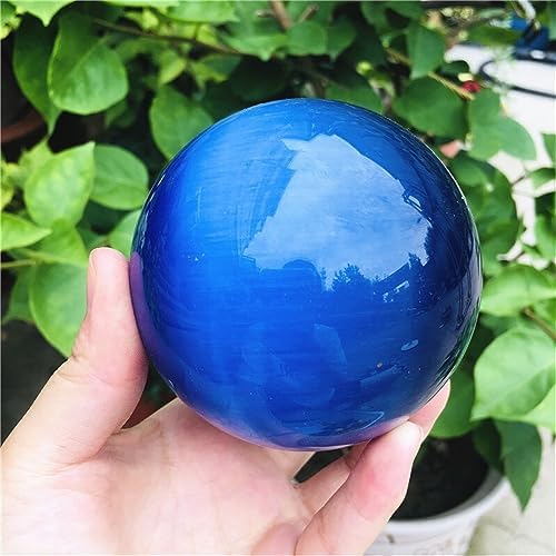 KatLin Natural Quartz Deep Blue Cat Eye Healing Crystal Sphere