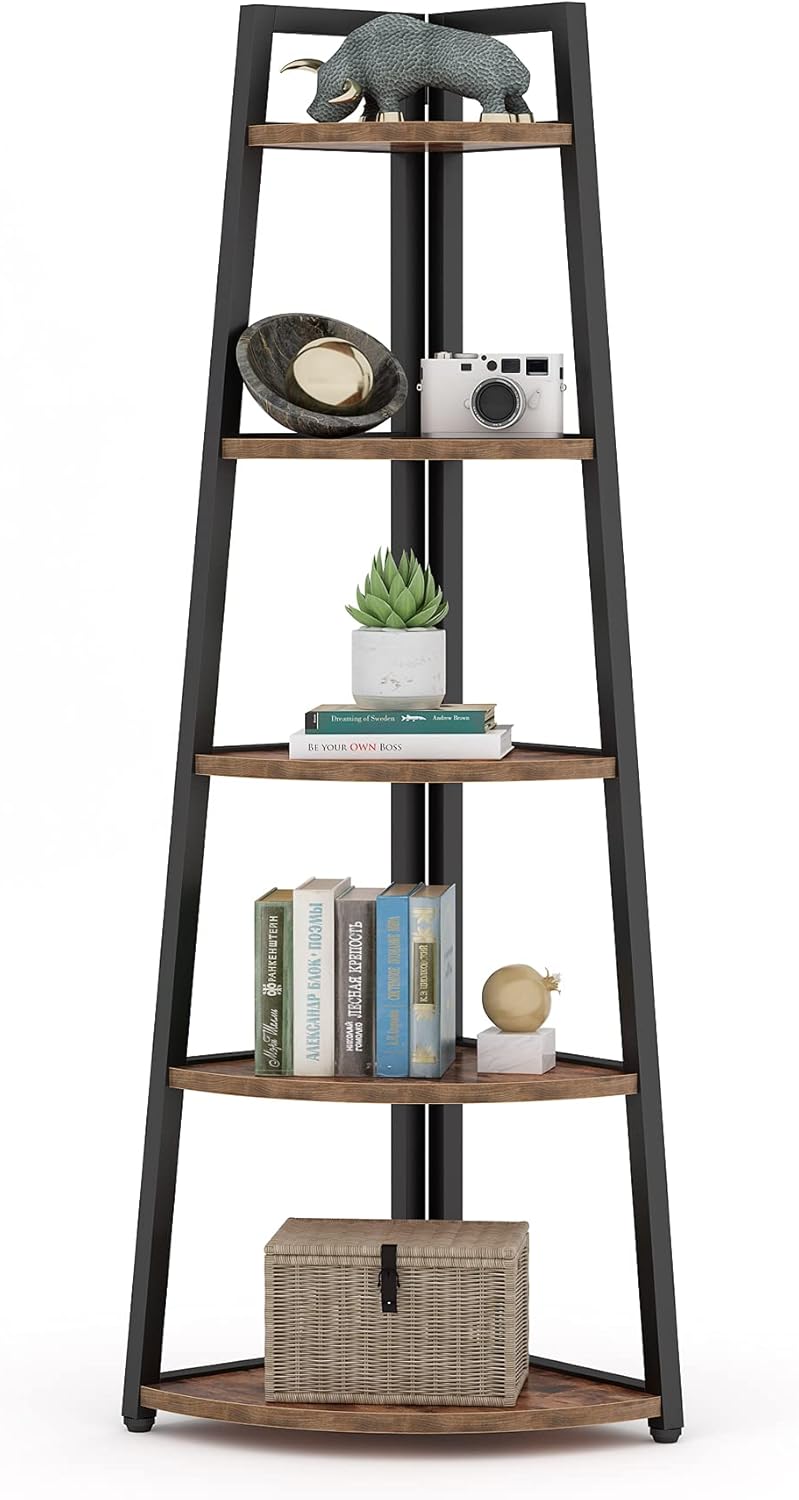 LITTLE TREE 5 Tier Tall Corner Bookshelf for Small Space