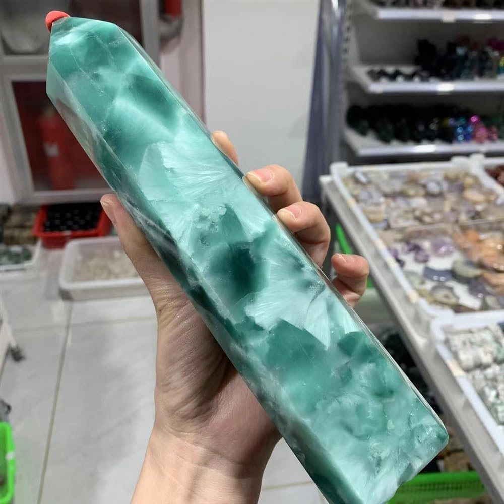 KatLin Natural Ocean Stone Crystal Six-Sided Obelisk Office Decoration