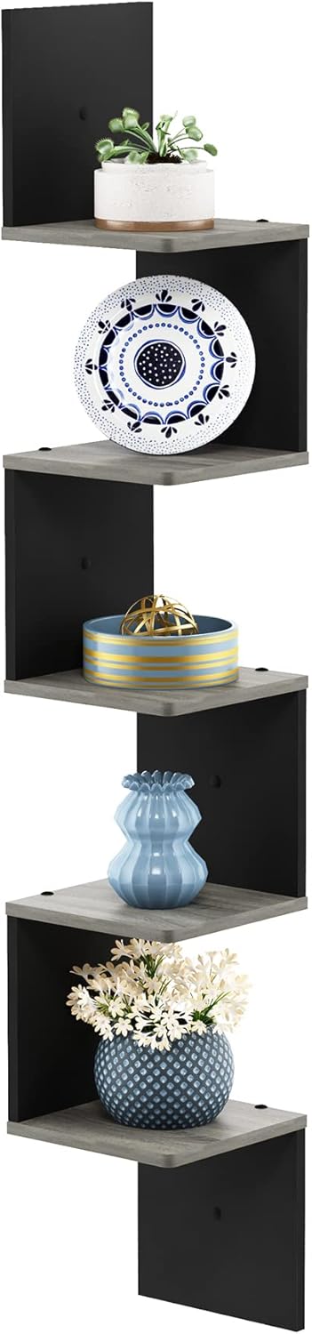 Furinno Rossi Wall Mount Floating Corner Shelf 5-Tier Square