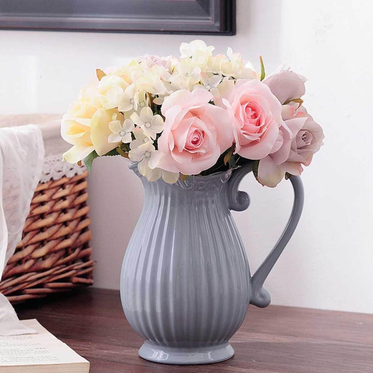 Mobestech Grey Ceramic Dried Flower Vase for Elegant Table Display