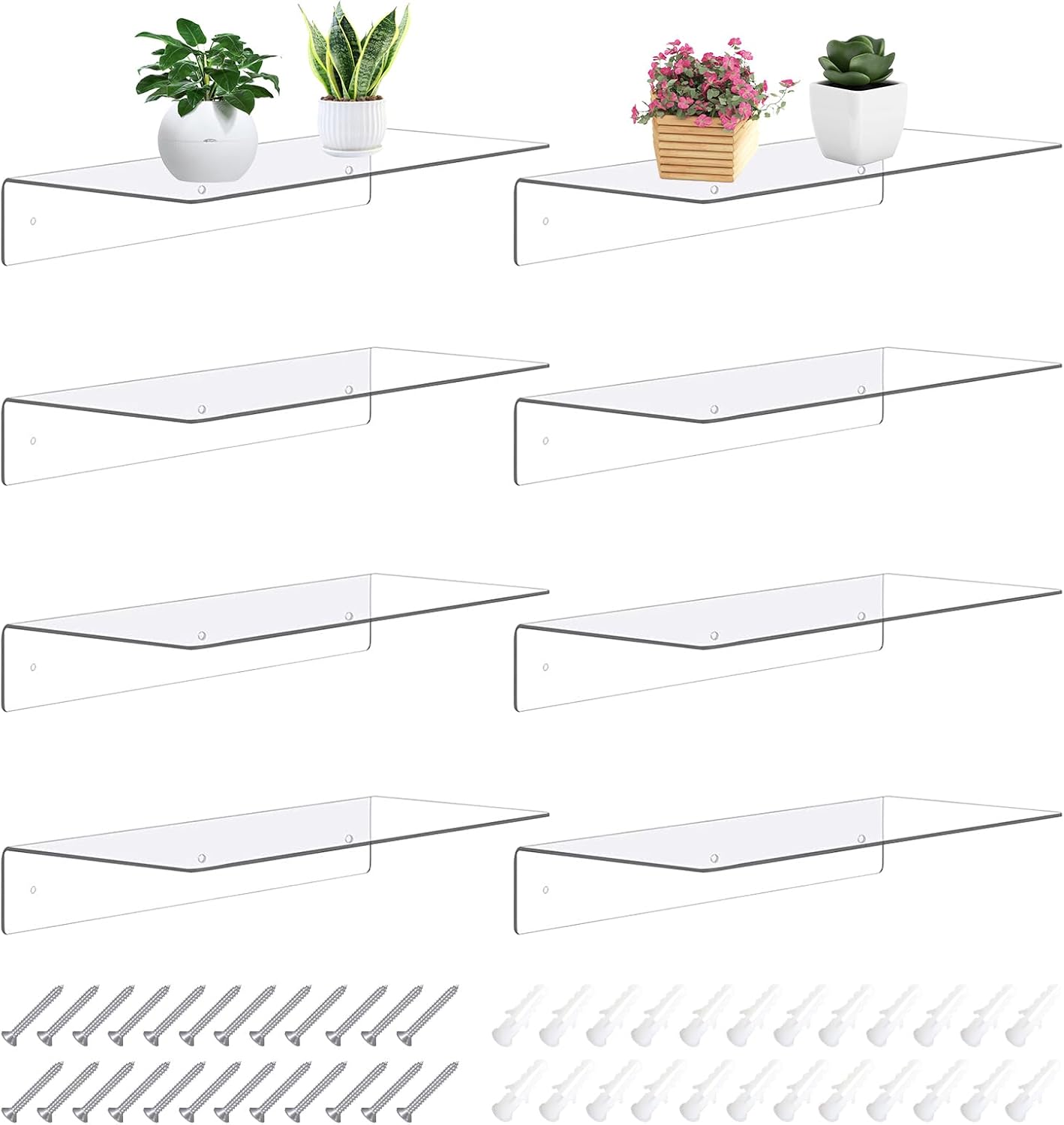 8Pcs Clear Acrylic Floating Shelves Wall Mounted for Home Decor