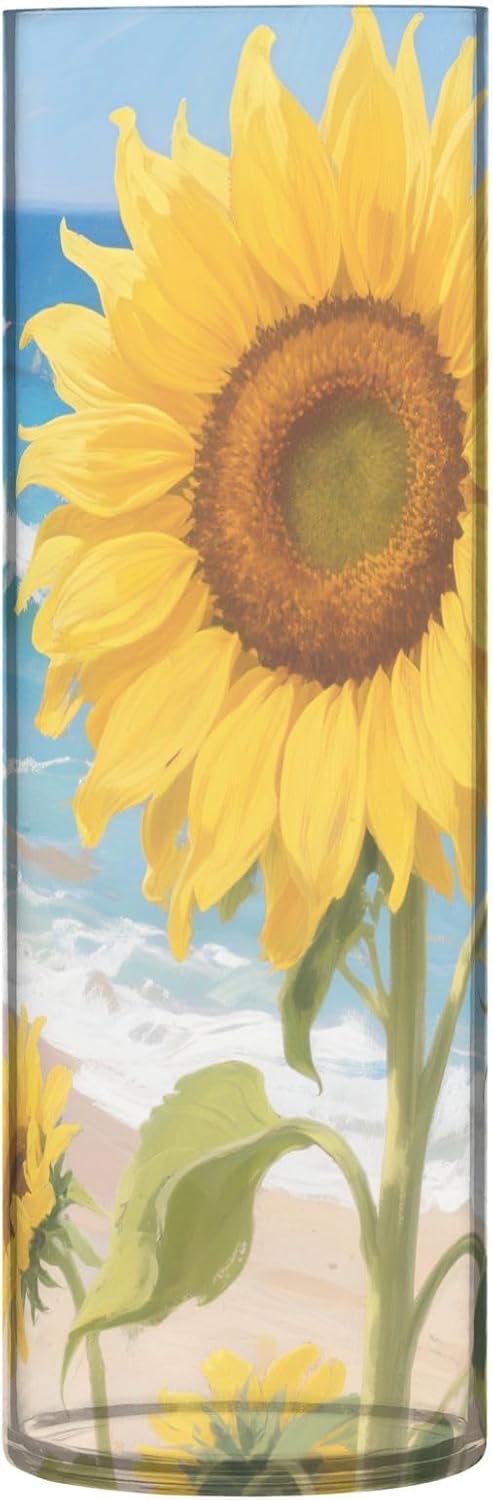 Sunflowers by The Sea Clear Plastic Cylinder Vase 118 Inch Tall