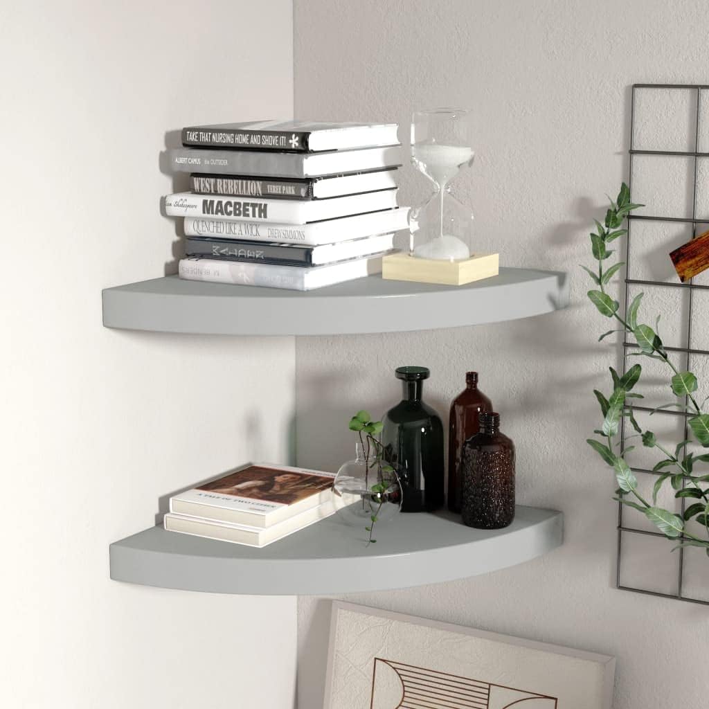 2 pcs Floating Corner Shelves Gray 138x138x15 MDF