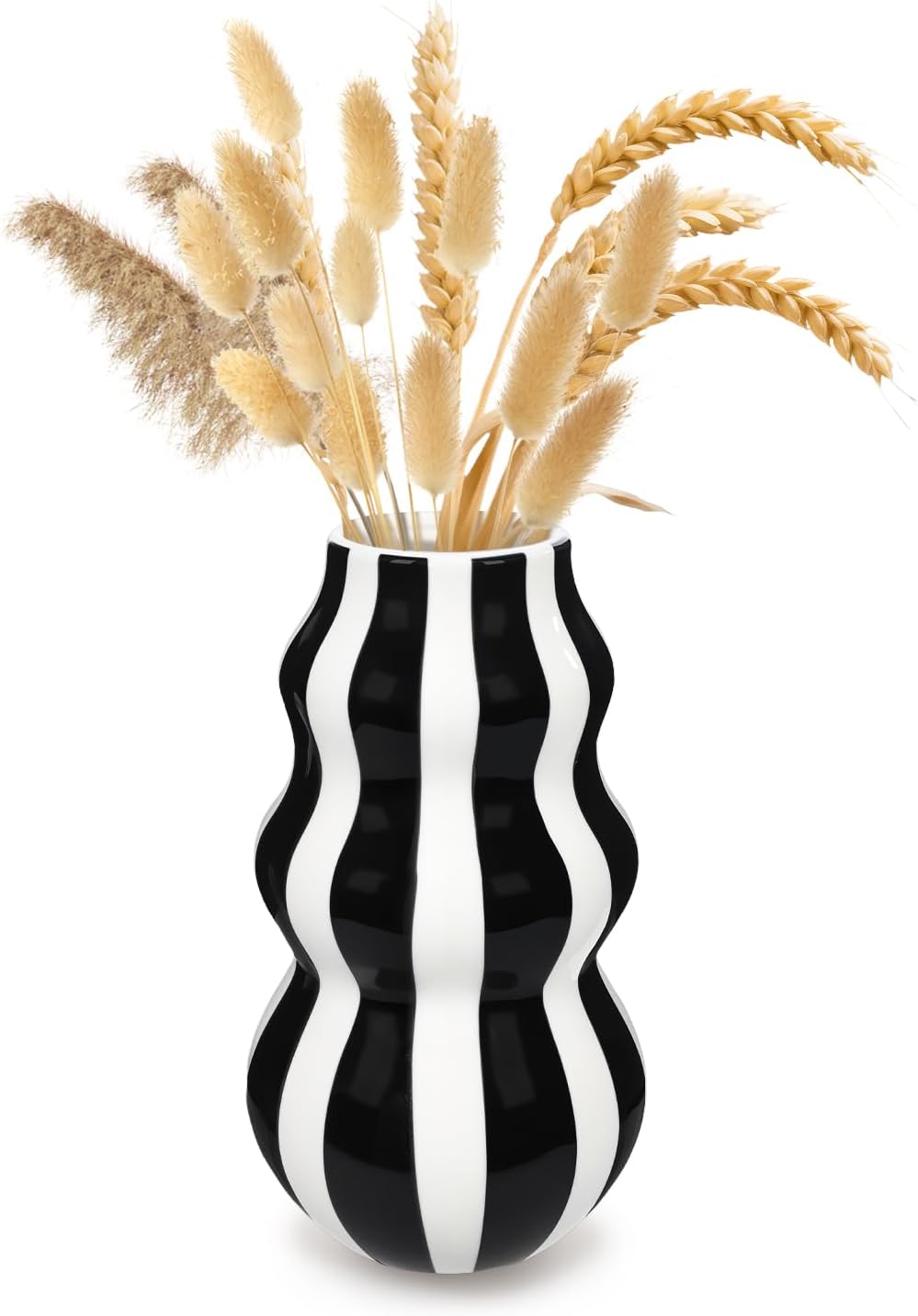 Black and White Ceramic Vase 866 in Tall Modern Striped Centerpiece