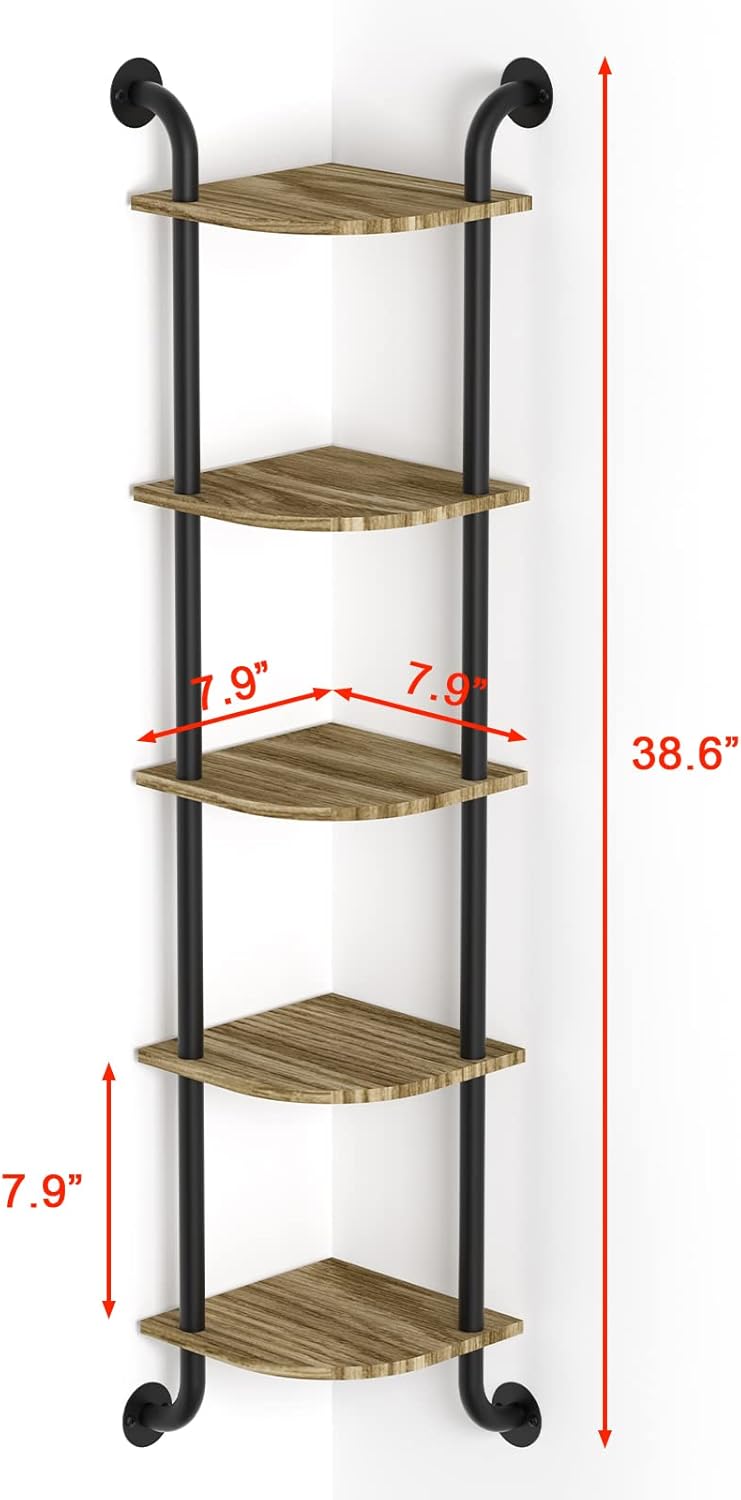Tinpin Corner Shelf Wall Mount 5-Tier Rustic Brown