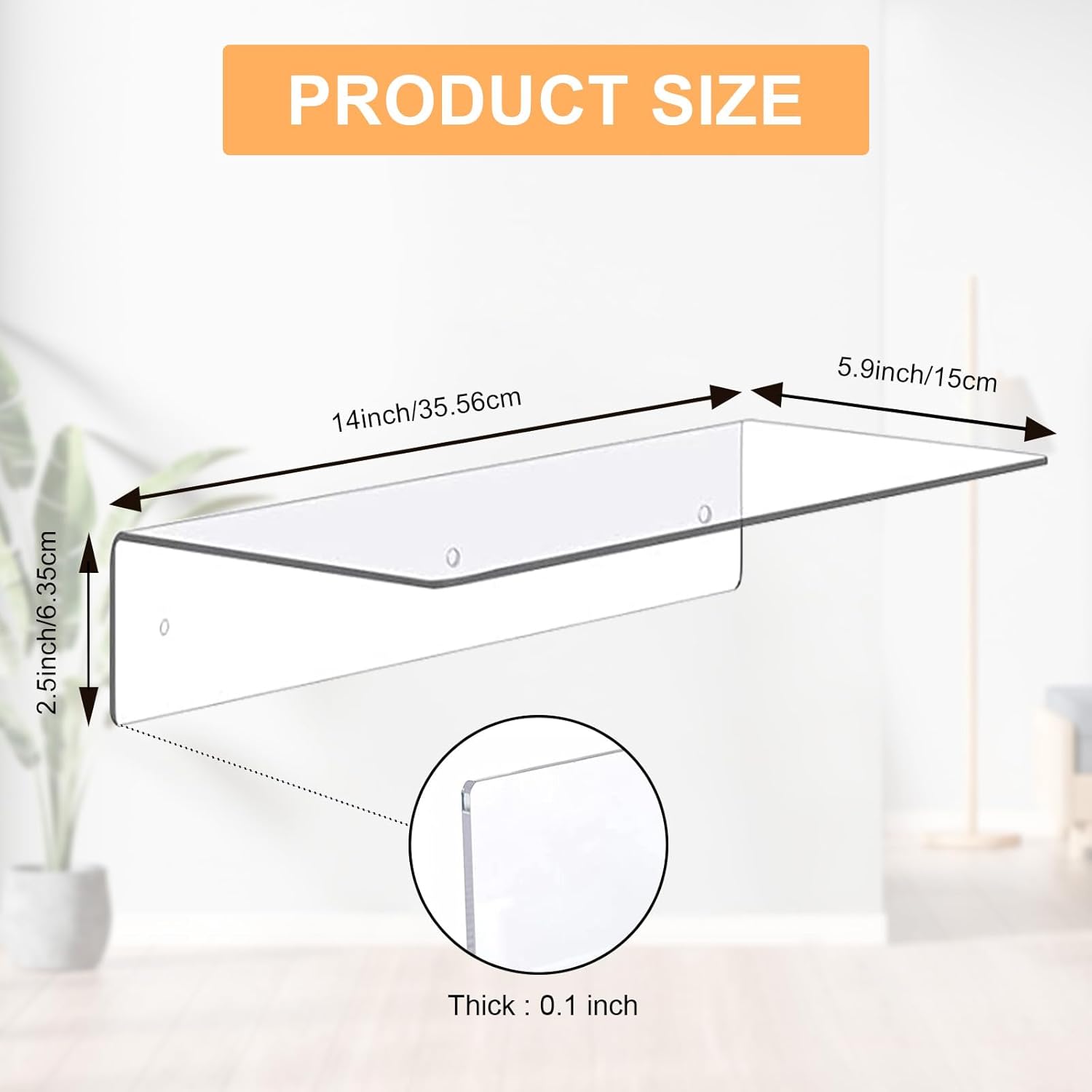 8Pcs Clear Acrylic Floating Shelves Wall Mounted for Home Decor