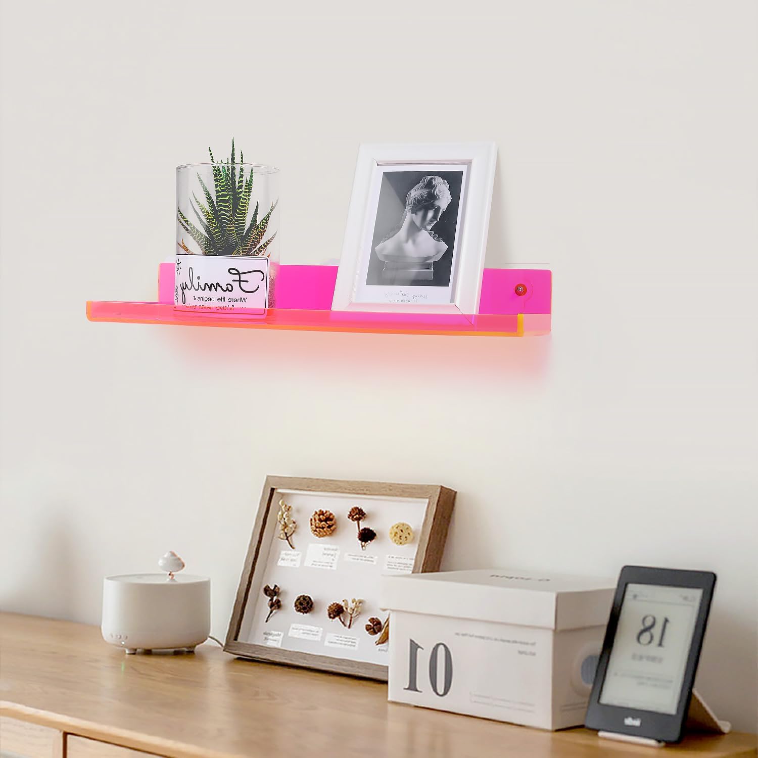Neon Pink Floating Wall Shelves Pack of 2