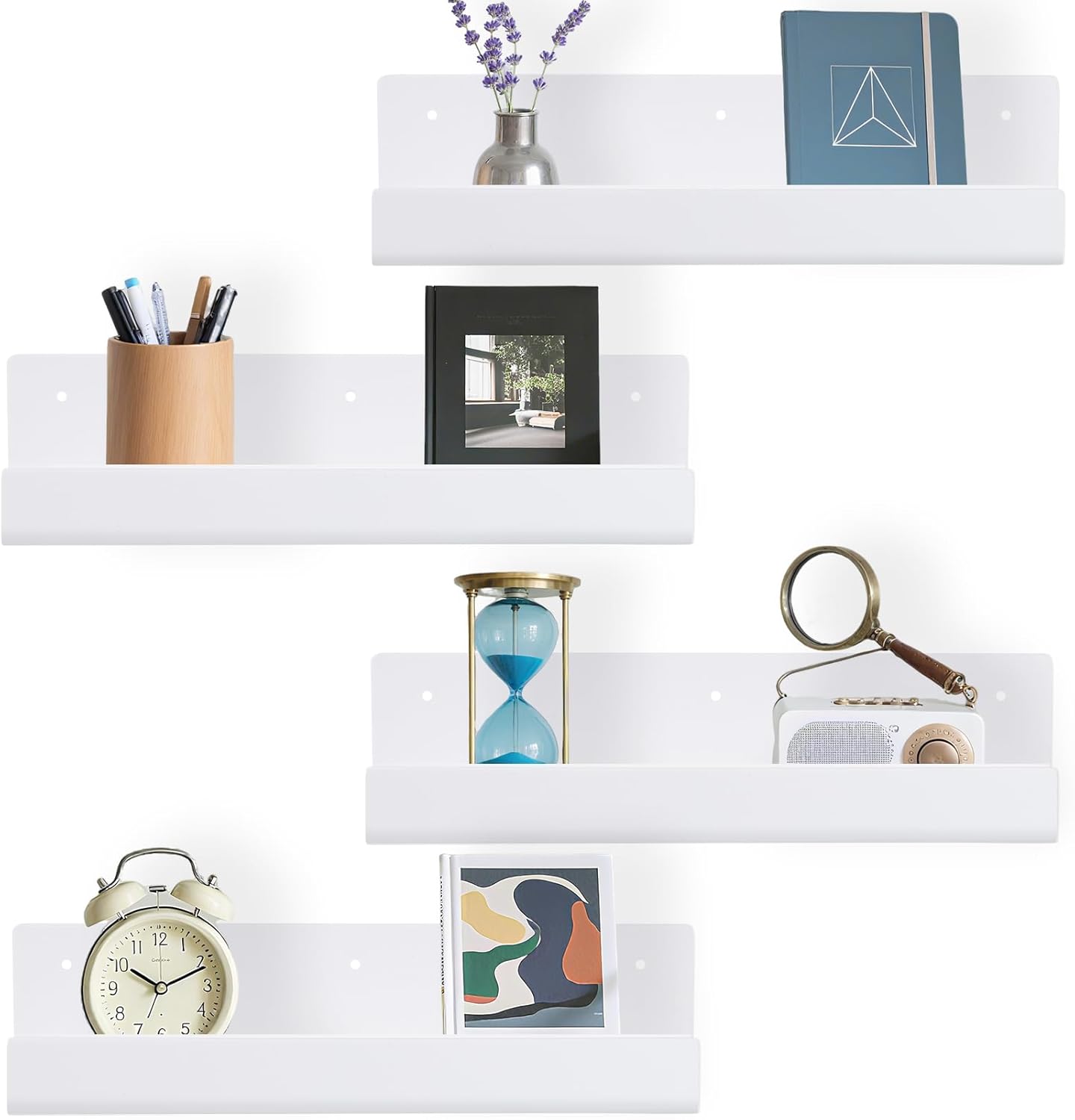 4pcs Floating Shelves Wall Mount White Acrylic Bookshelf