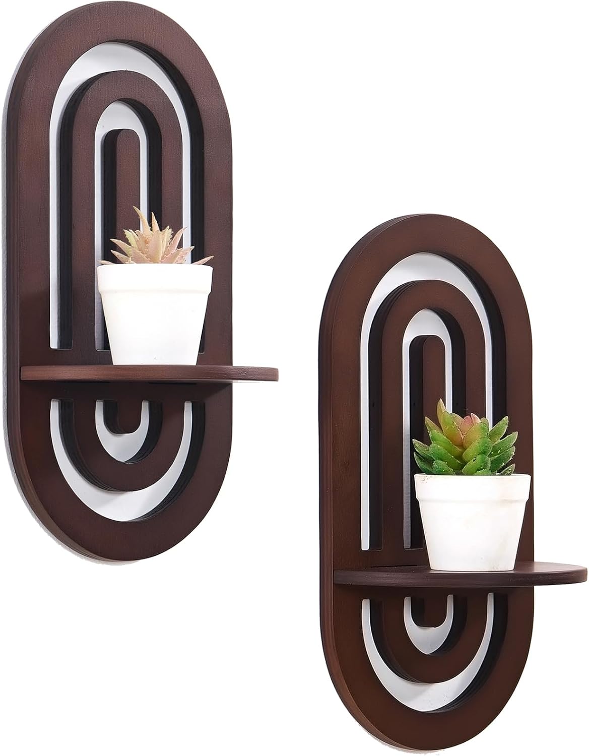 Boho Decor Wall Floating Shelves with Arched Design Set of 2 Dark Brown