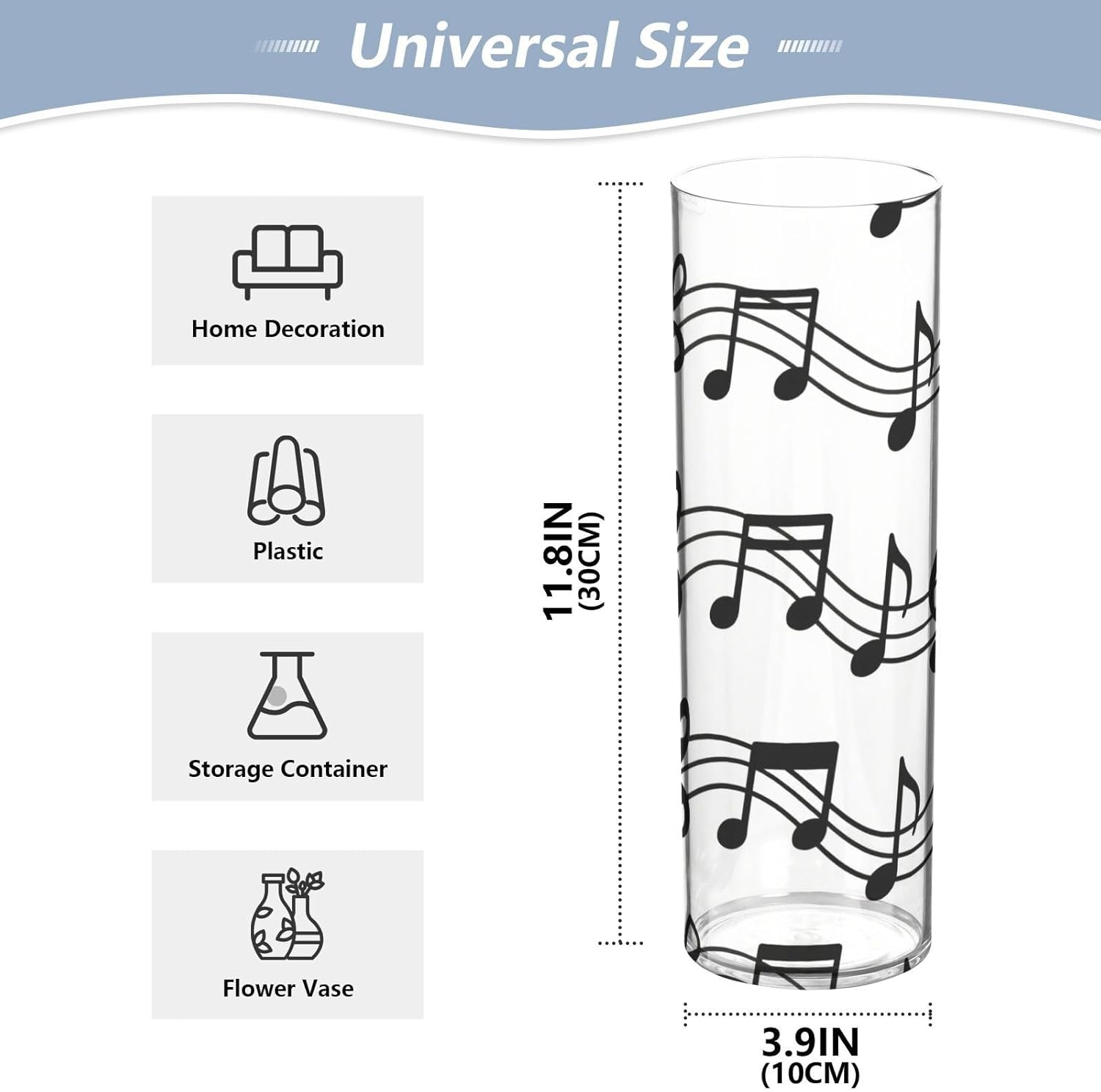 White and Black Musical Note Plastic Vase 118x39 Inch