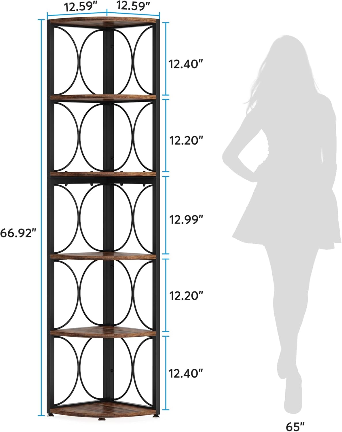Tribesigns 67 Inch Tall Corner Shelf 6 Tier Bookcase
