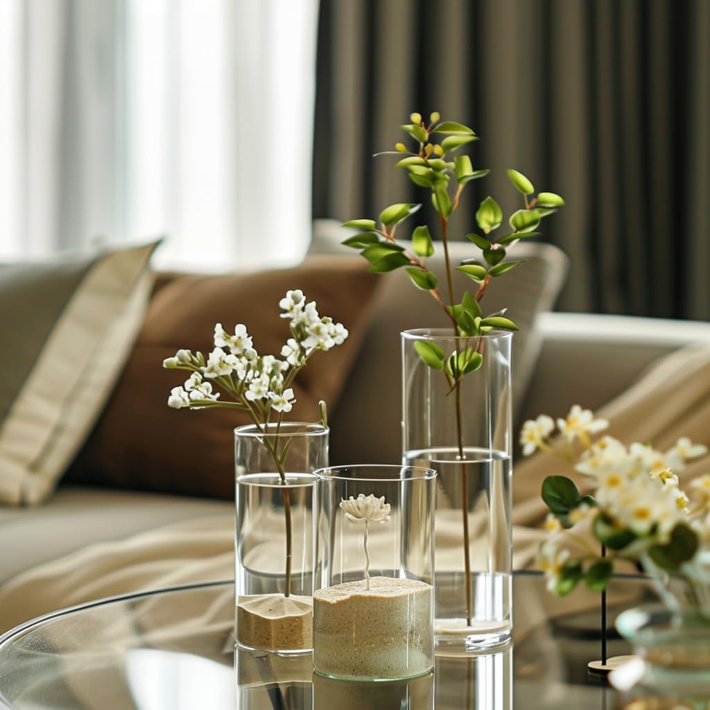 12PCS Clear Cylinder Vases for Centerpieces Wedding Decor