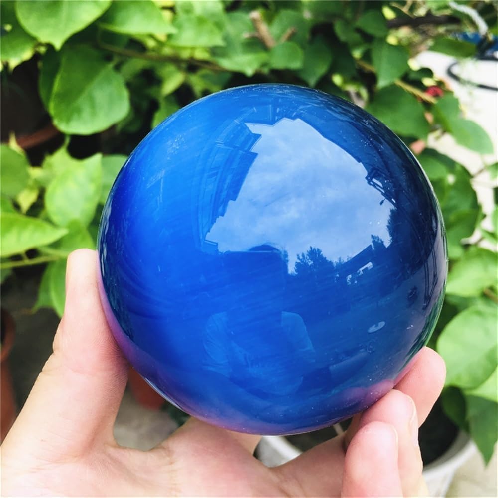 KatLin Natural Quartz Deep Blue Cat Eye Healing Crystal Sphere
