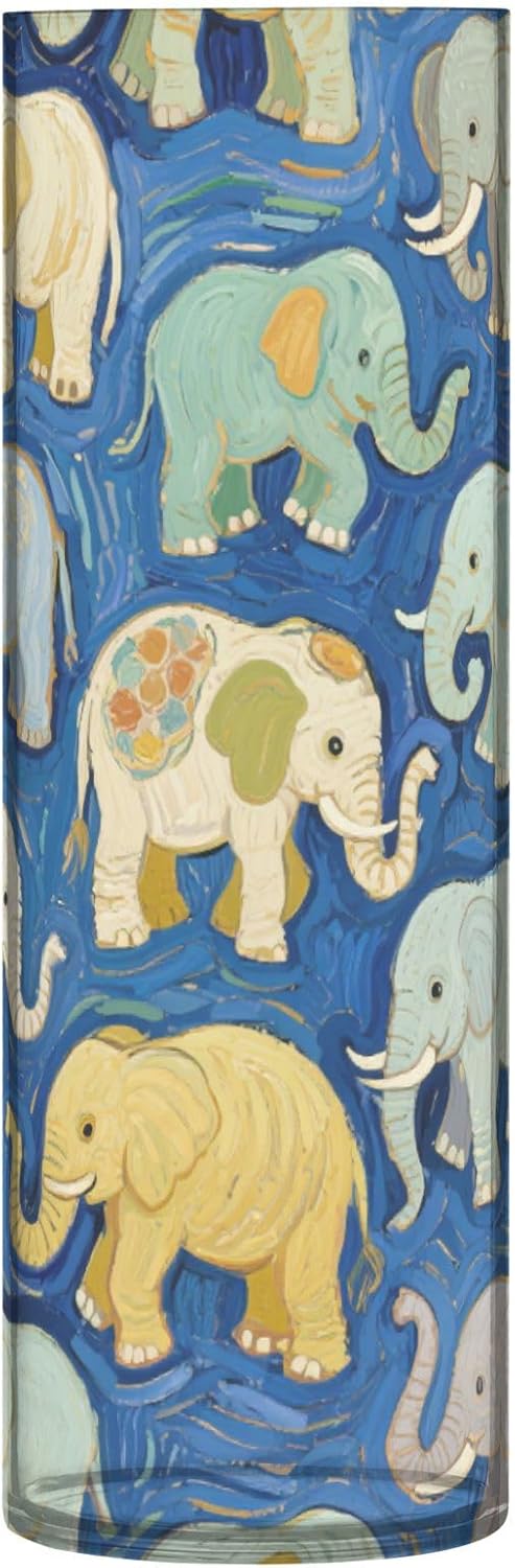 Blue Elephant Art Painting Plastic Vase 118 x 39 Inch Decor