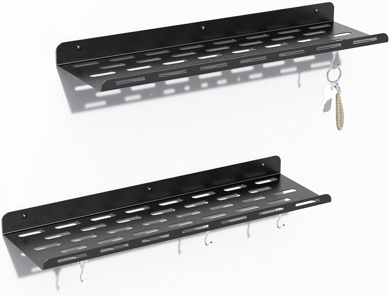 Kerisgo Floating Bookshelf Set of 2 with Magnetic Hooks