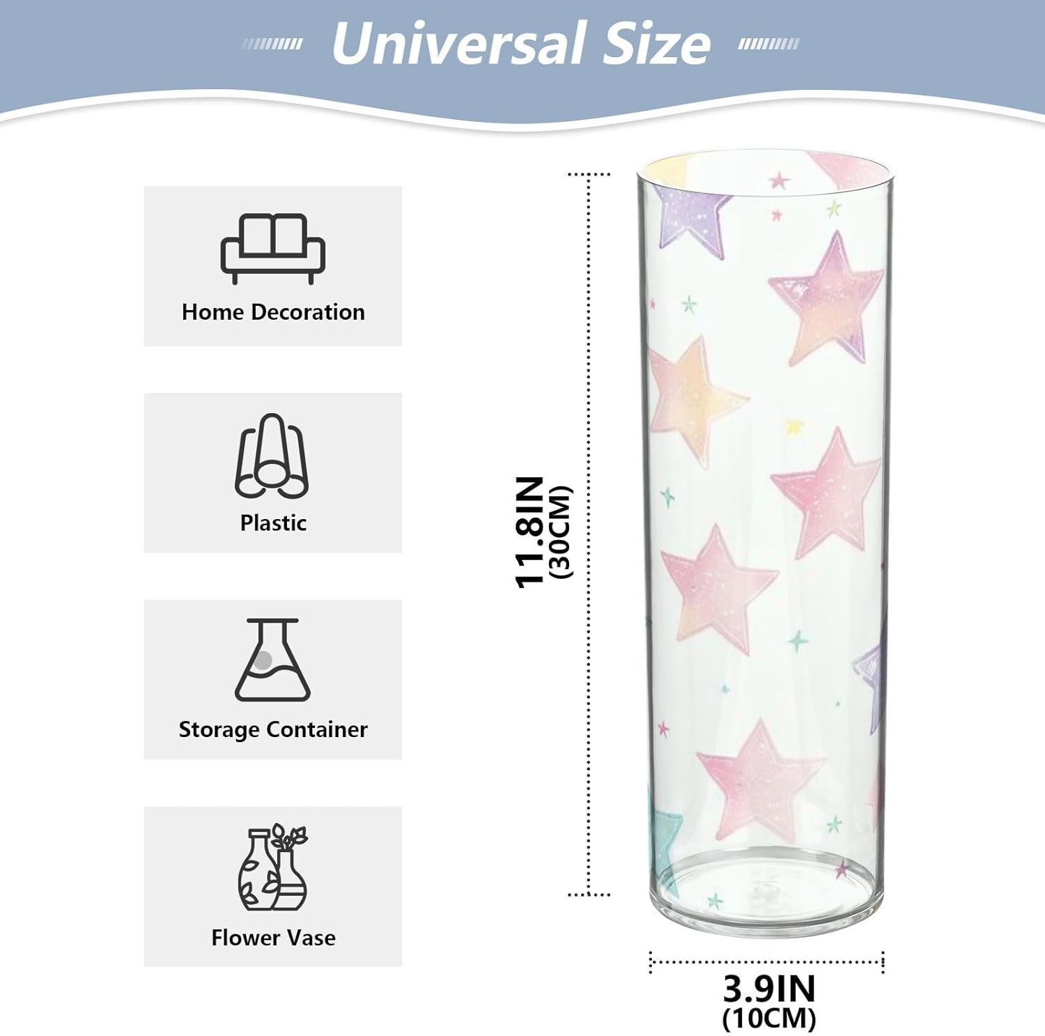 Multicolored Stars Plastic Hurricane Candle Holder 118 x 39 Inch