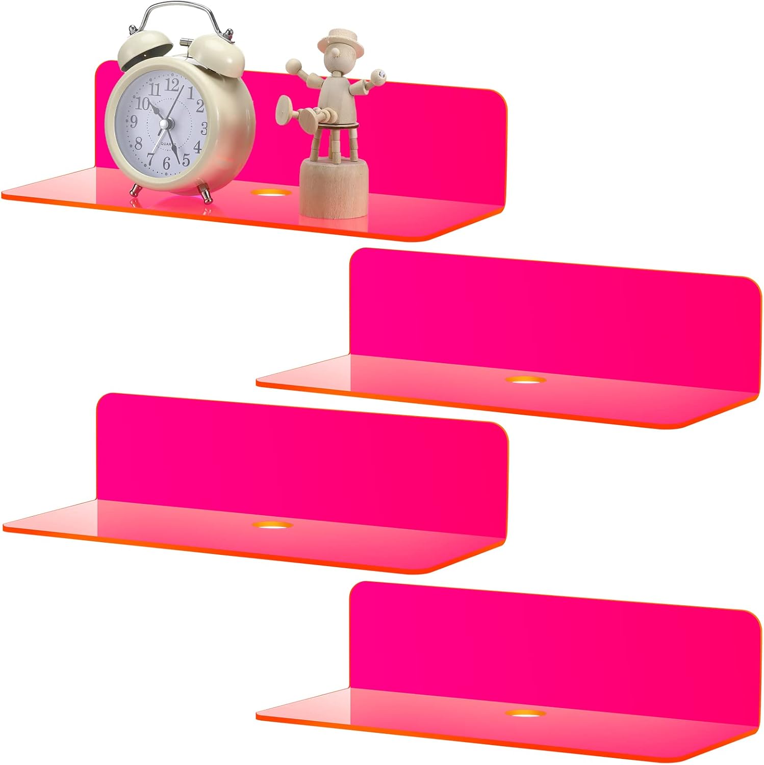 Weysat Floating Shelves 9 Inch Acrylic Wall Decor 4 Pcs Fluorescent Pink