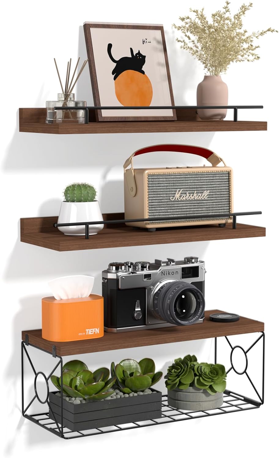 Floating Shelf Set of 3 for Wall Dcor Brown