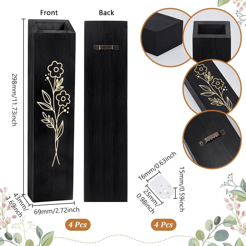 Peacoblue 4 Pack Wooden Wall Planters Black