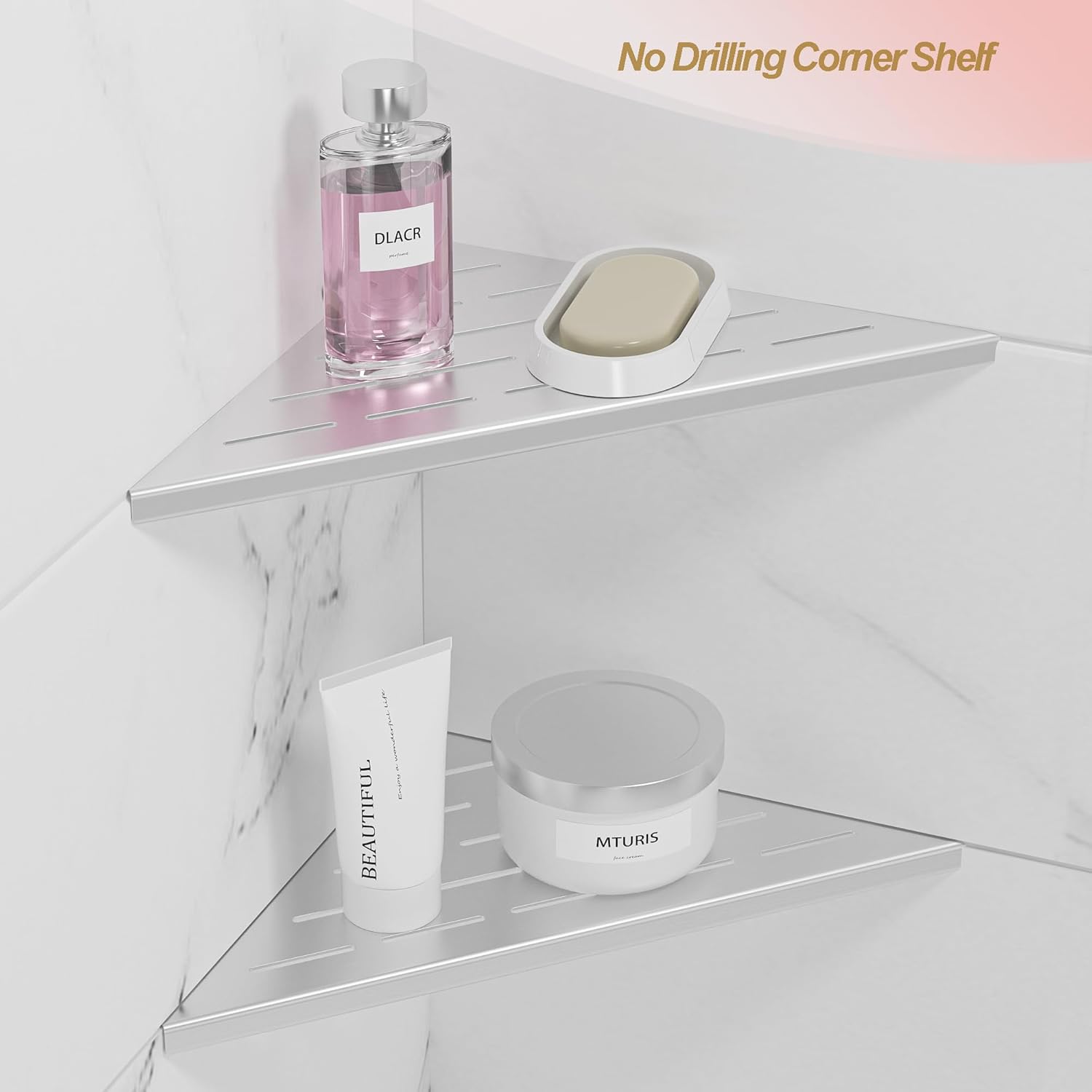 Neodrain 10 Inch Brushed Steel Corner Shelf Set of 2 No Drilling