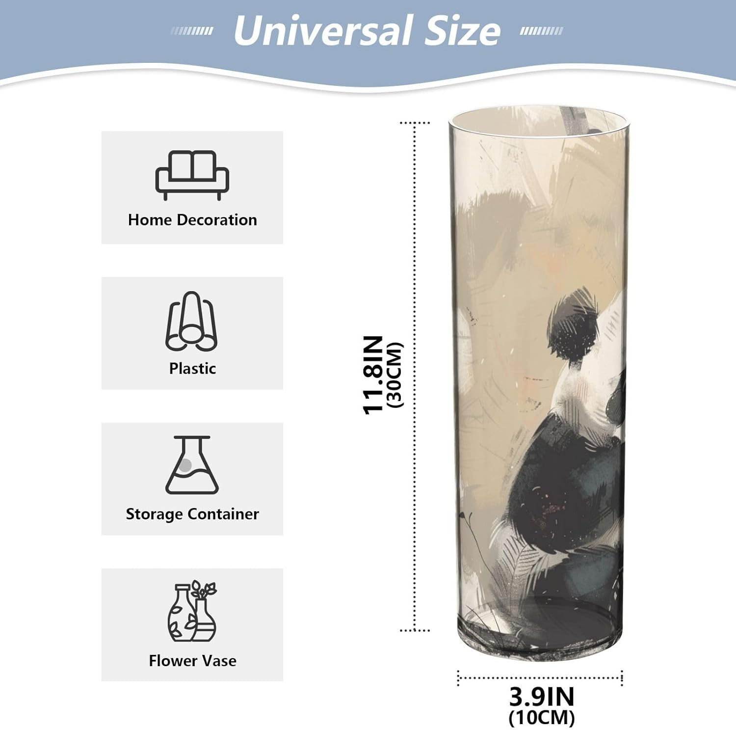 Panda Black Ink Painting Plastic Vase 118 x 39 Inch