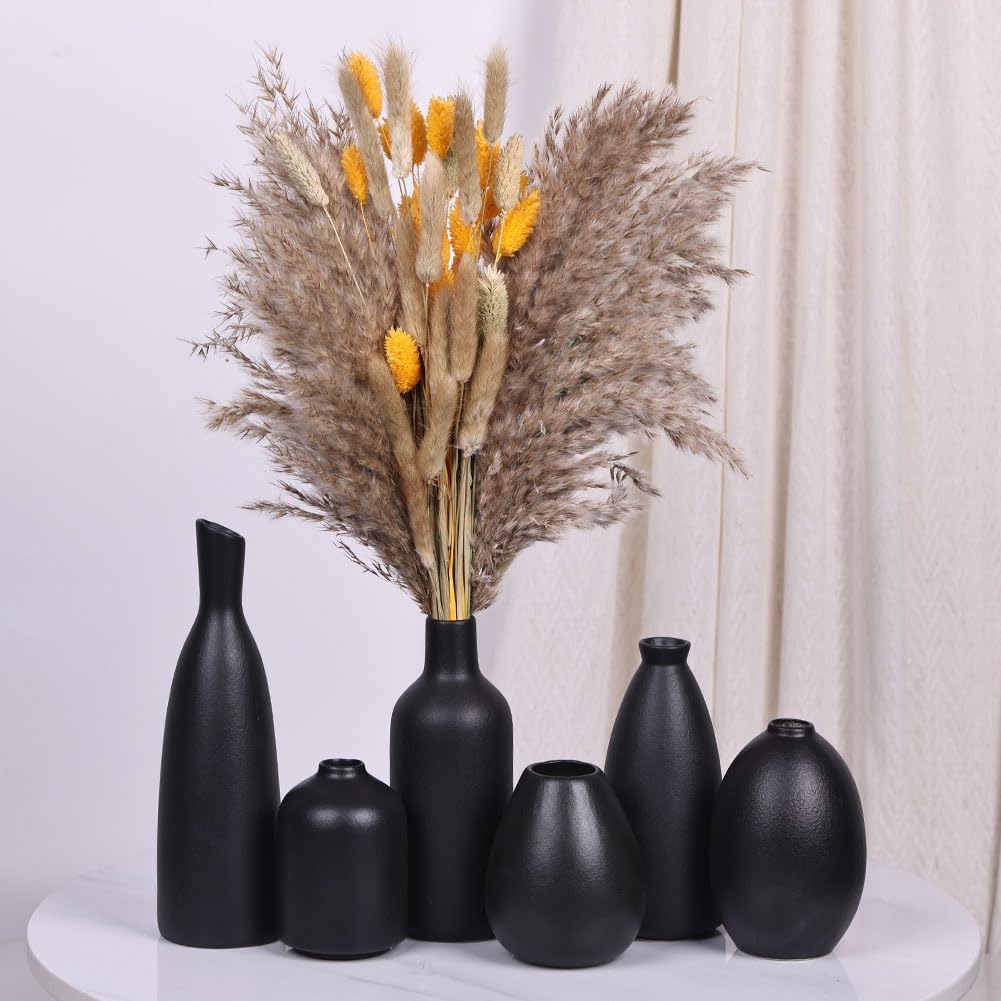 6 Pack Small Black Ceramic Bud Vases for Home Decor