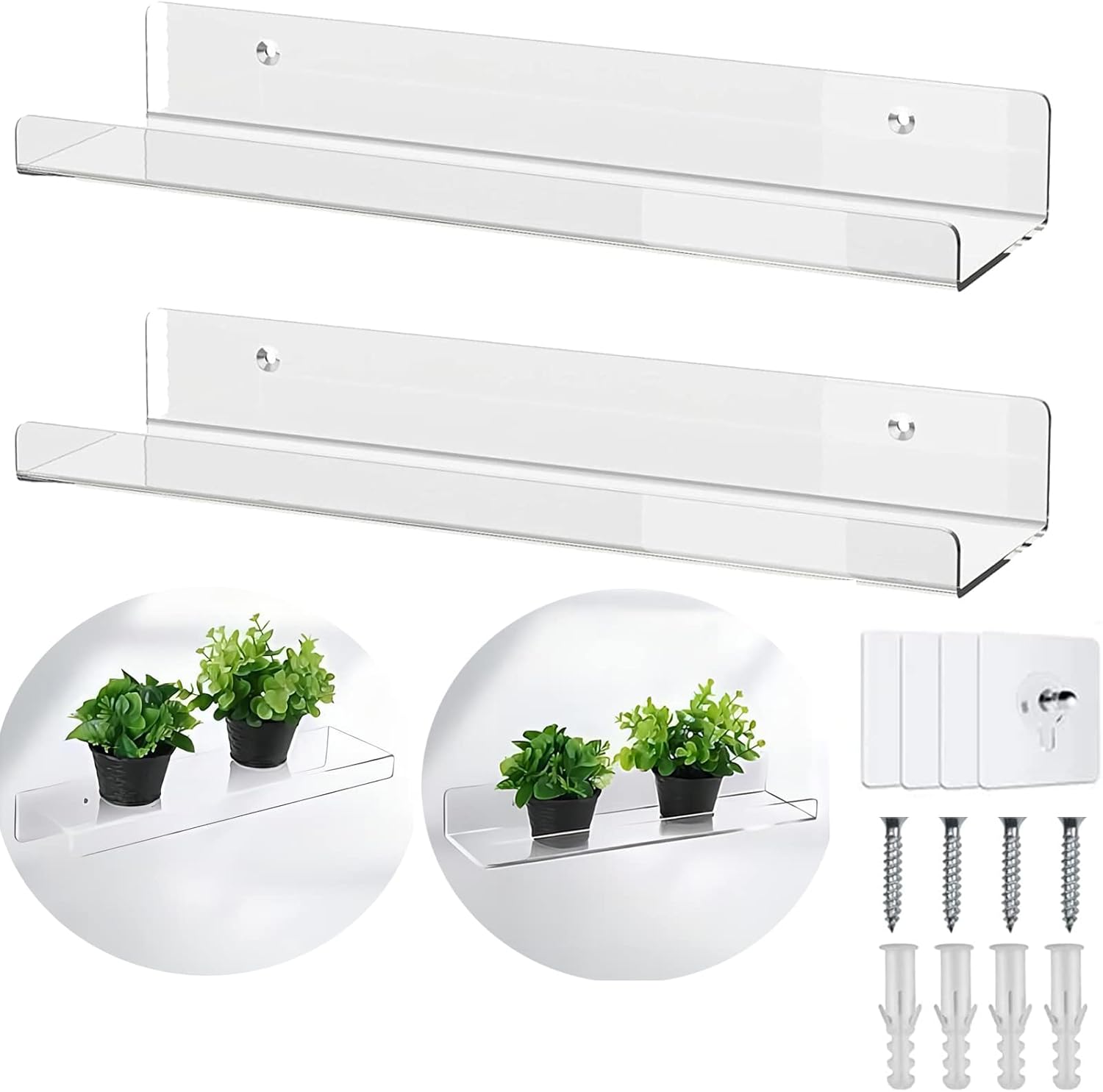 WANLIAN 2 Pack Clear Floating Shelves 12 Inch