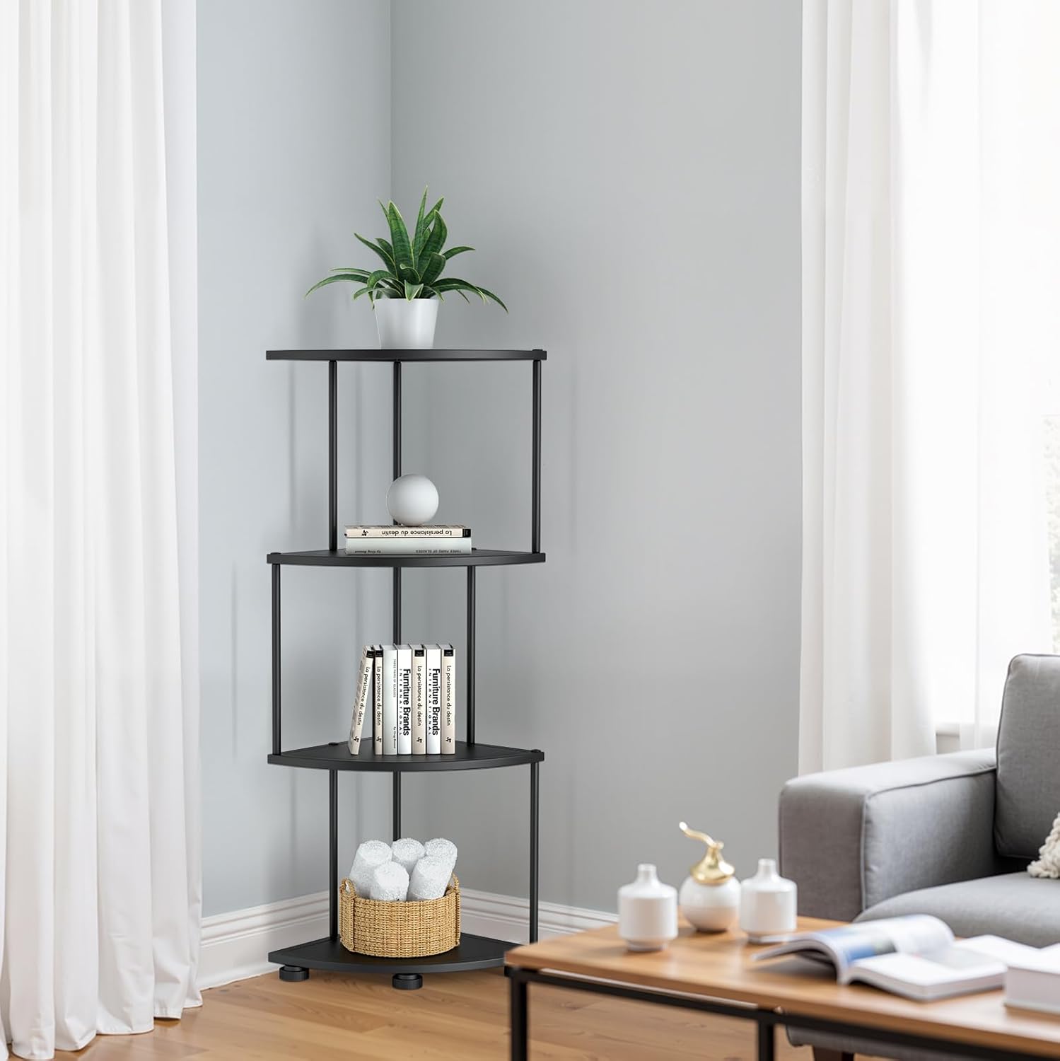 Haomsj 4 Tier Metal Corner Shelf Stand 41 Inches