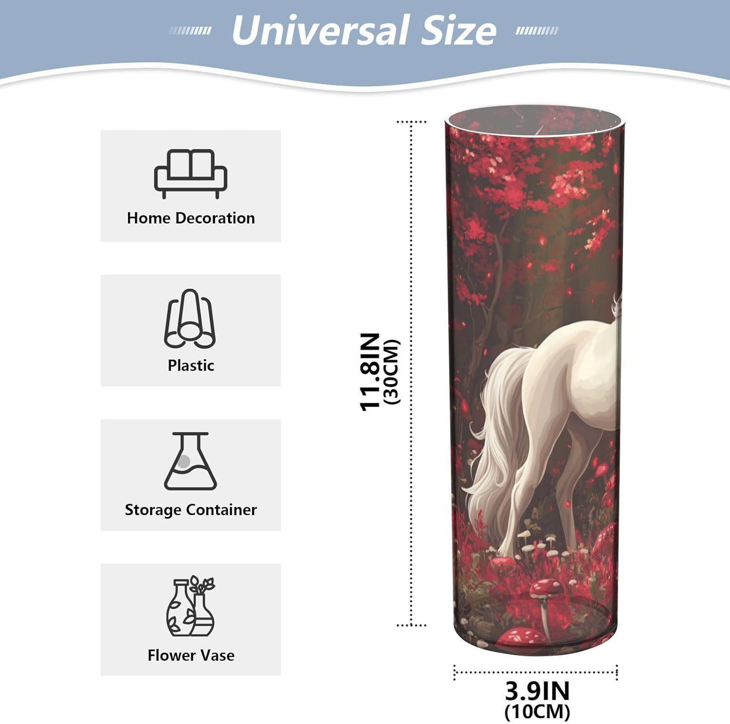 SyXIOP Robust Unicorns Plastic Cylinder Vase 118x39 Inch Decorative Hurricane Candle Holder
