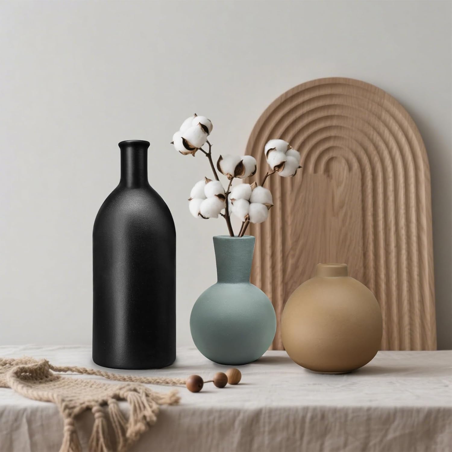 INKOTKIT Pottery Vases Set of 3 Rustic Farmhouse Decor Display