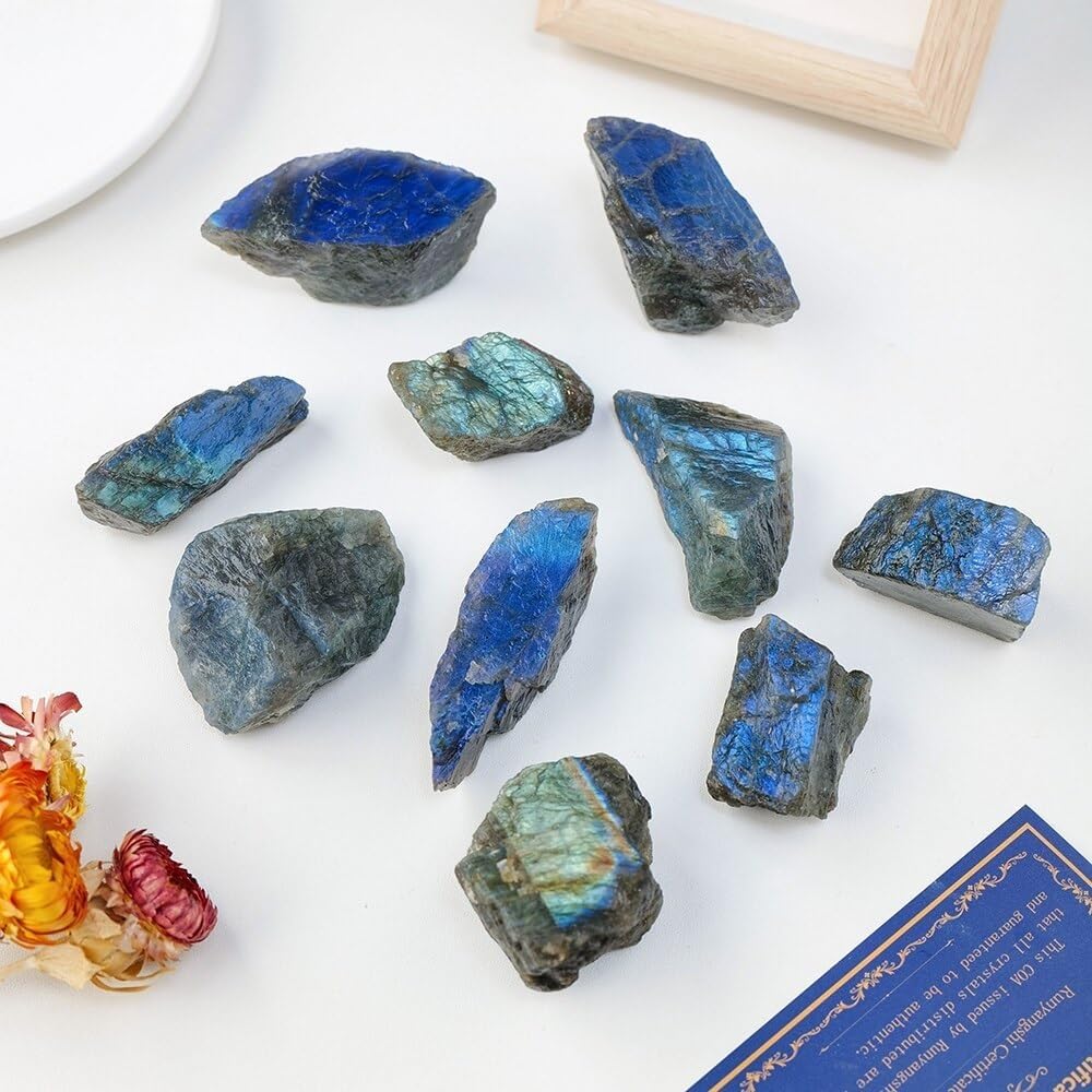 KatLin Natural Labradorite Crystal Raw Stone Rough Mineral Specimen Blue Light Decorate Stones