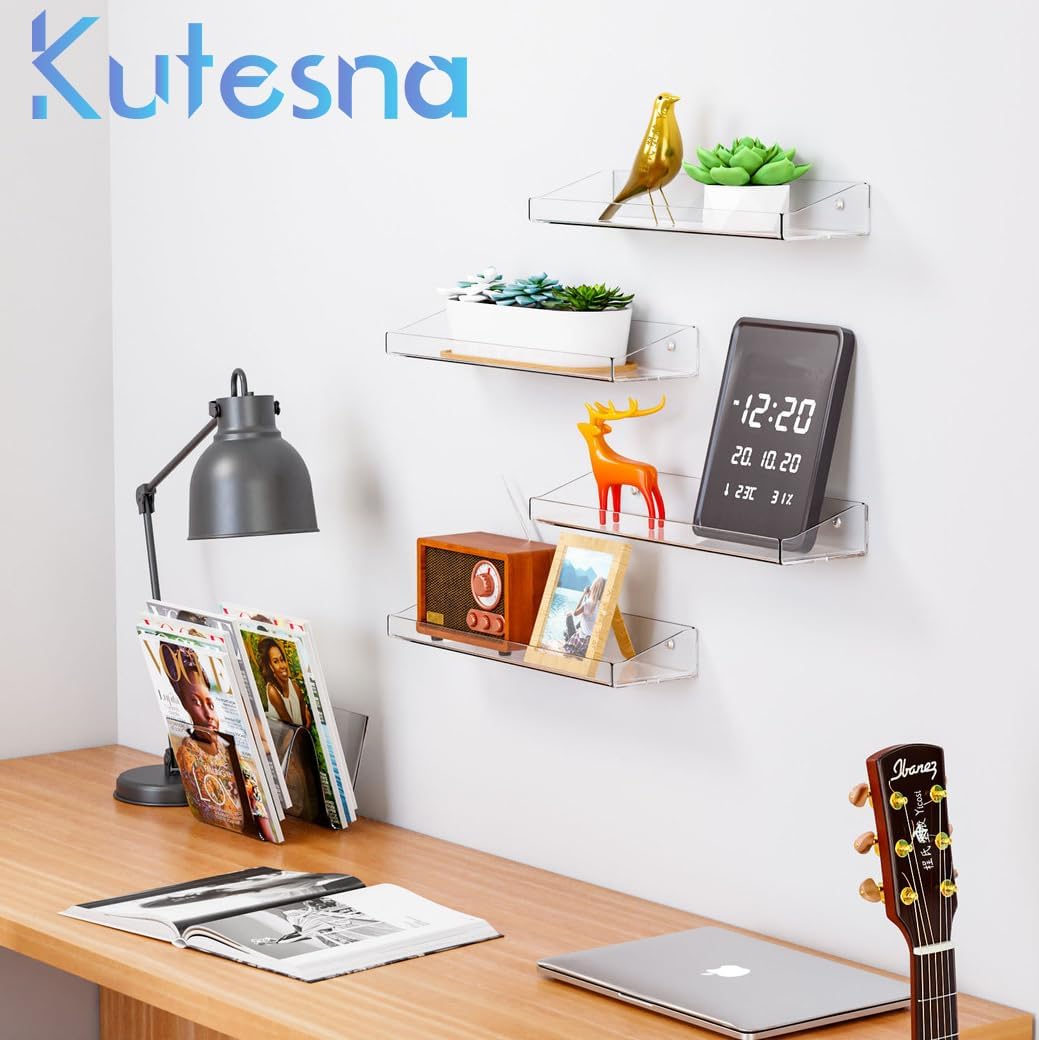 6 Pack Clear Floating Shelves for Wall Storage