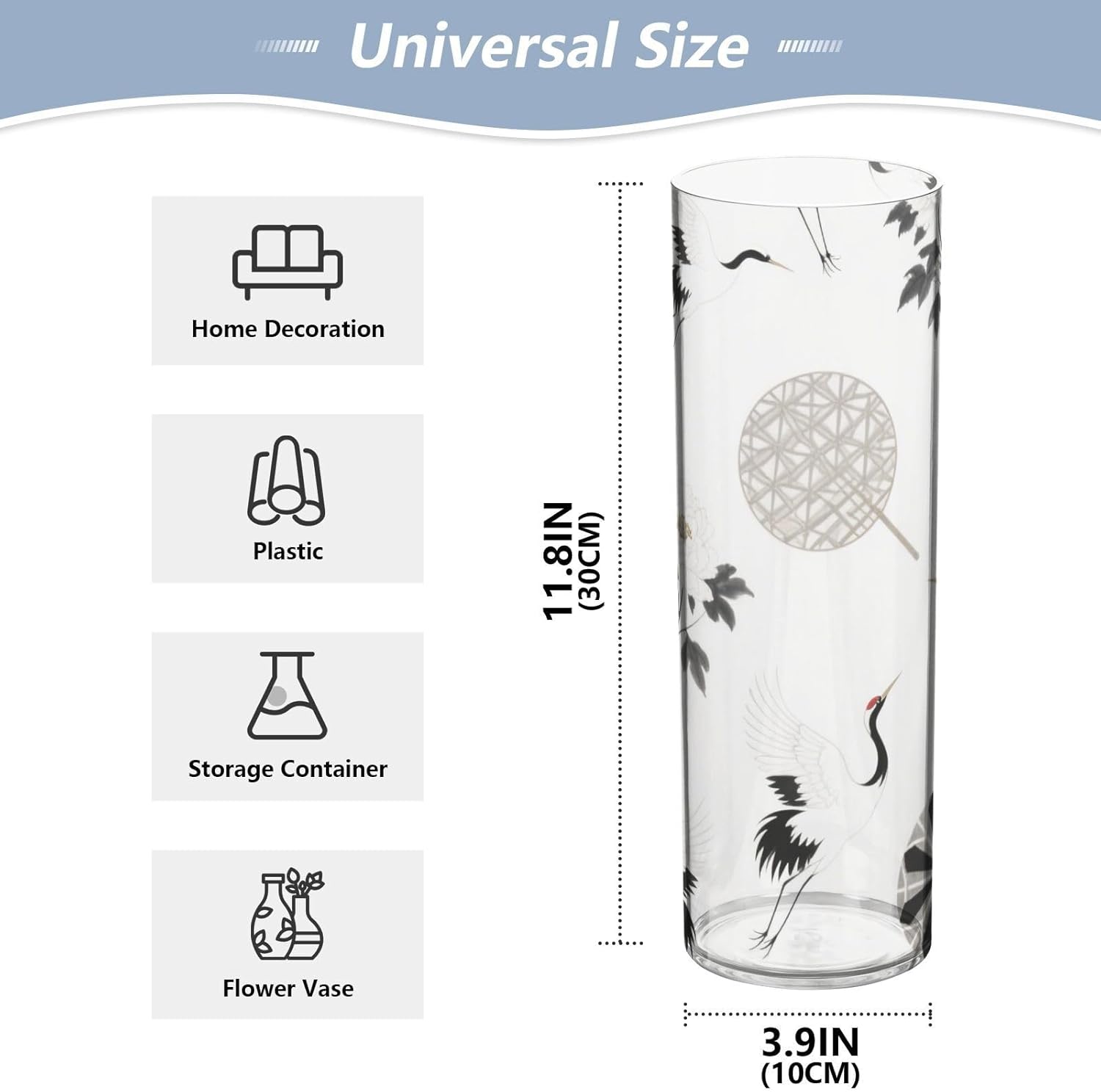 Grey Crane Flower Fan Vase 118 x 39 Inch Decorative
