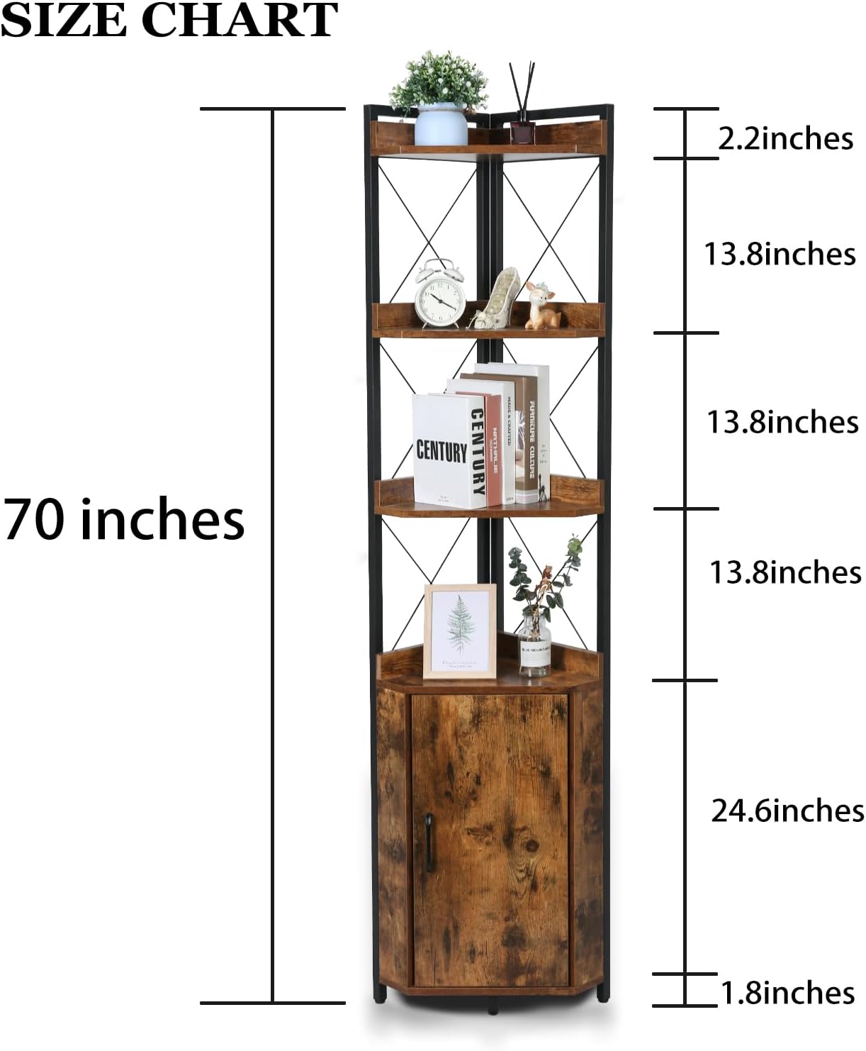 OUTREE Tall Corner Shelf with Doors and Plant Stand