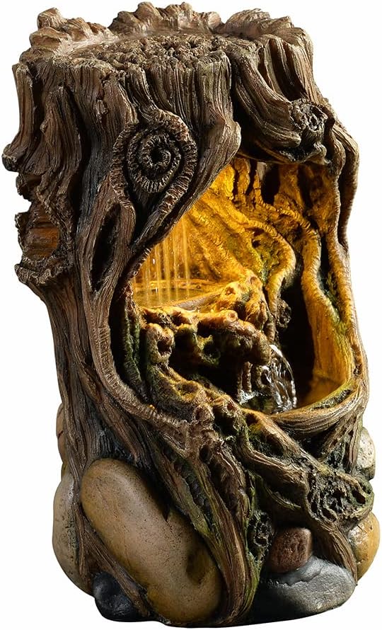 GOSSI Indoor Fountain Tabletop Stump Waterfall Decor