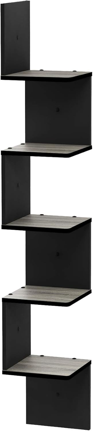 Furinno Rossi Wall Mount Floating Corner Shelf 5-Tier Square
