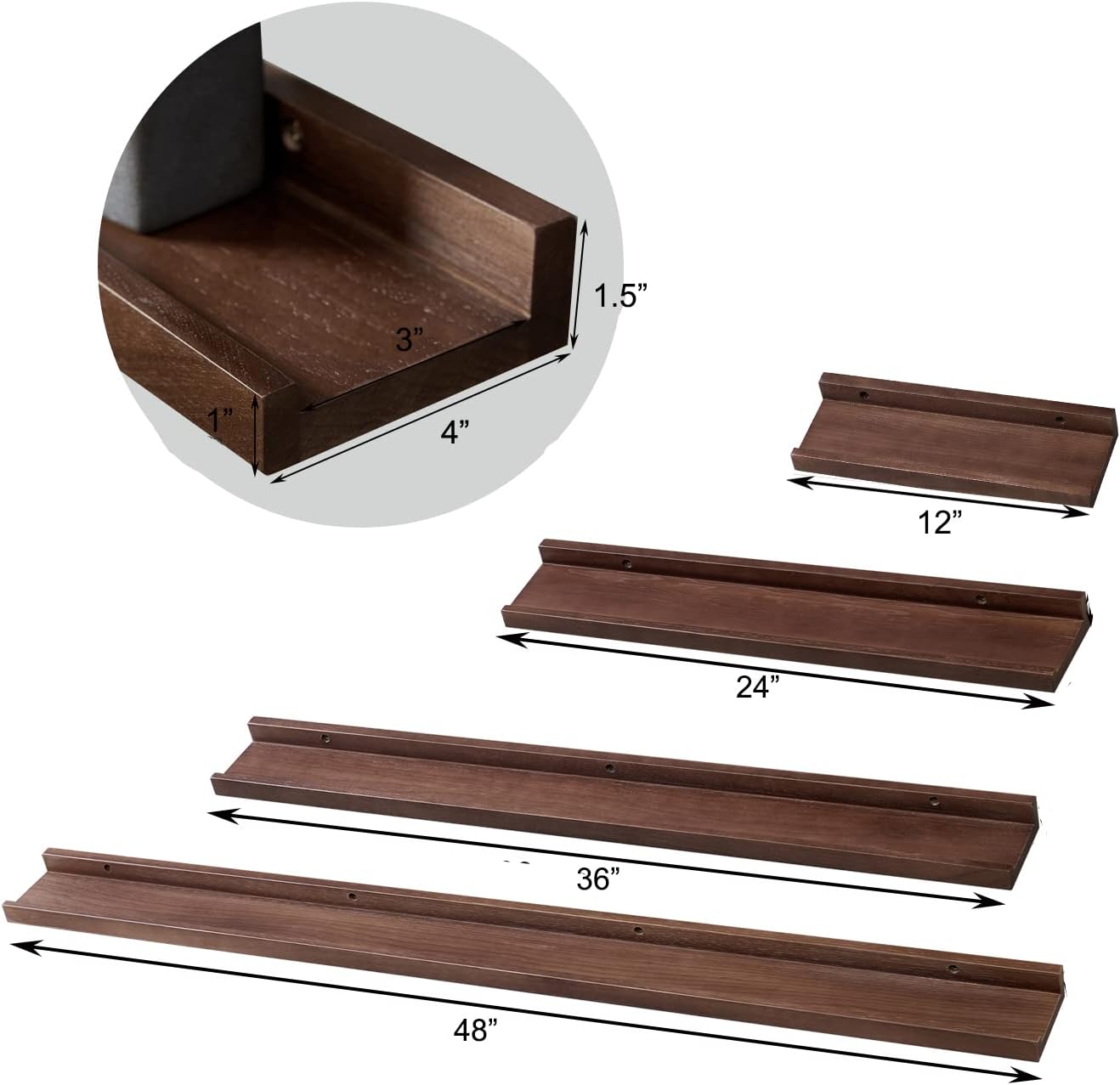 12 Inch Floating Shelves Set of 2 Rustic Walnut Wood Wall Shelves for Bedroom Living Room Kitchen