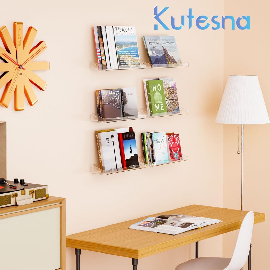 6 Pack Clear Floating Shelves for Wall Storage