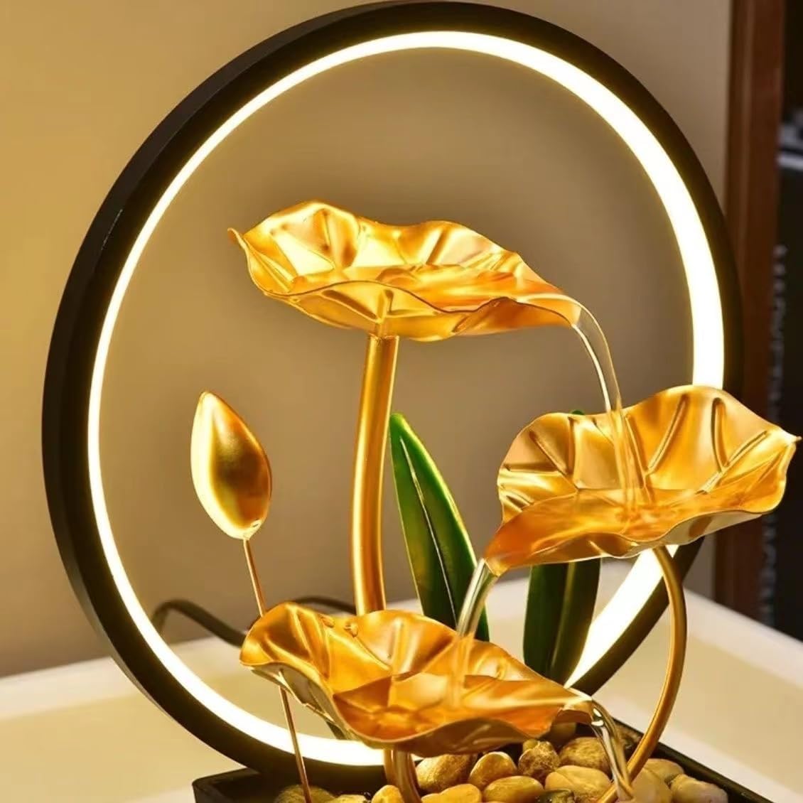 TiCin USB Powered Tabletop Fountain with Natural Rocks and LED Lights
