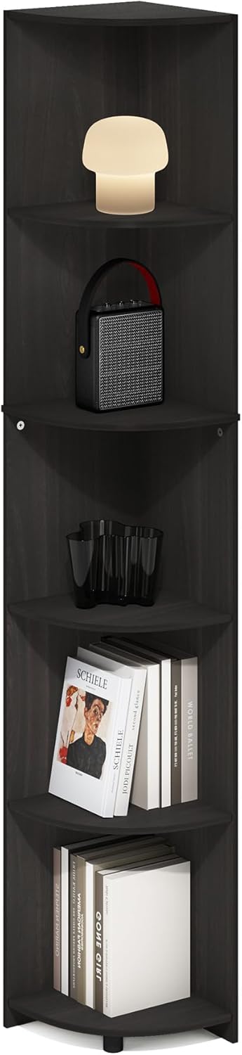 Furinno Econ 5-Tier Corner Shelf Bookcase in Espresso