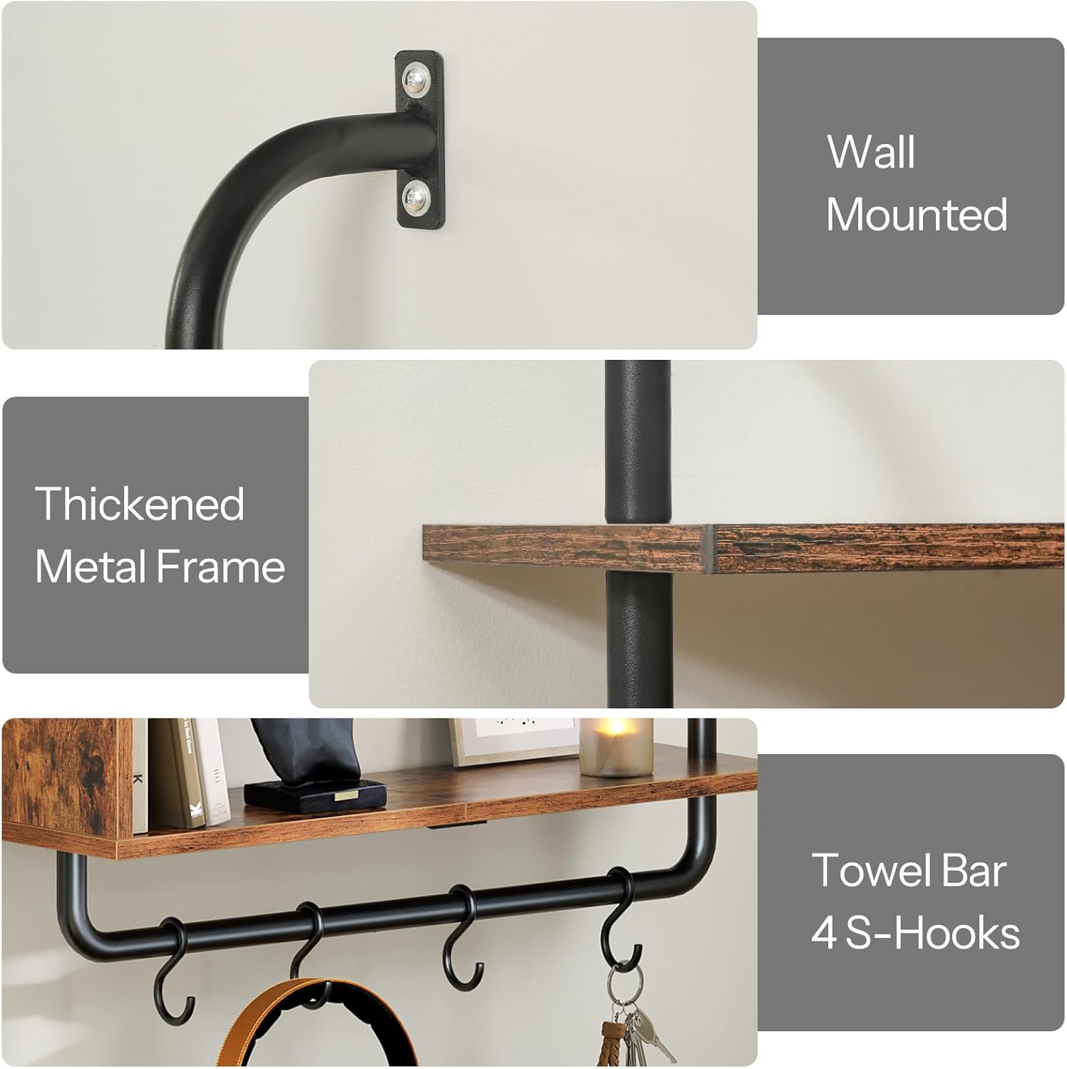 HOOBRO 3-Tier Floating Shelf with LED Lights