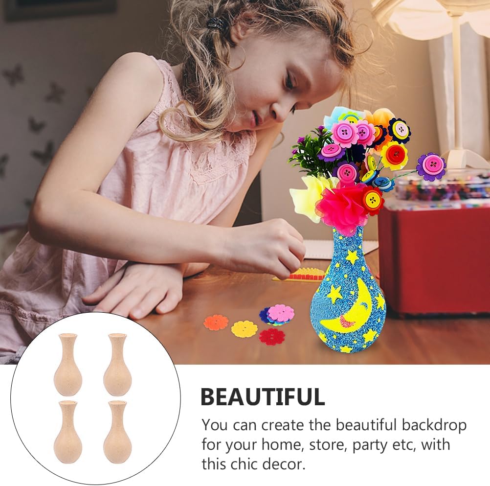 Happyyami 4pcs Unfinished Wood Vase DIY Painting Kit