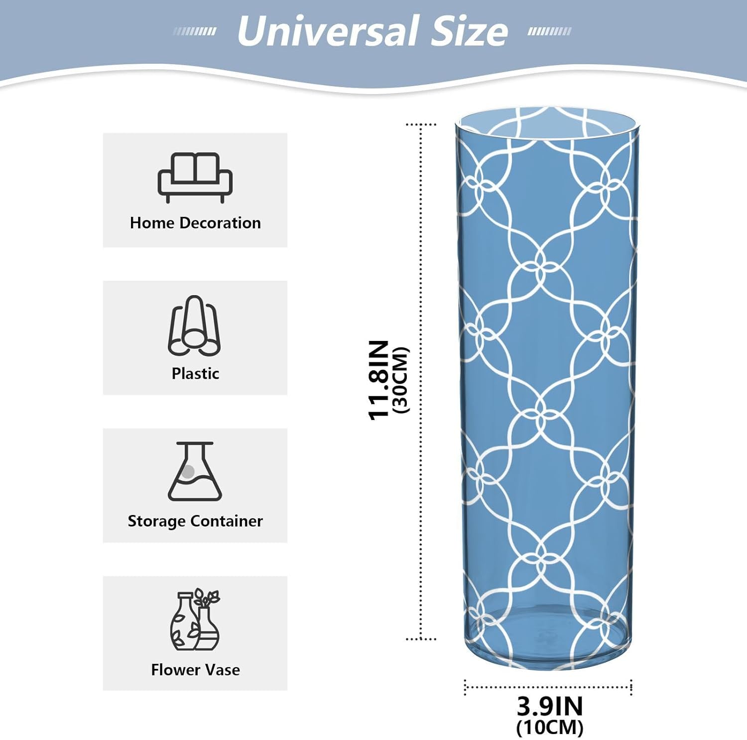 White Lines Blue Plastic Hurricane Candle Holder 118x39 Inch Decor