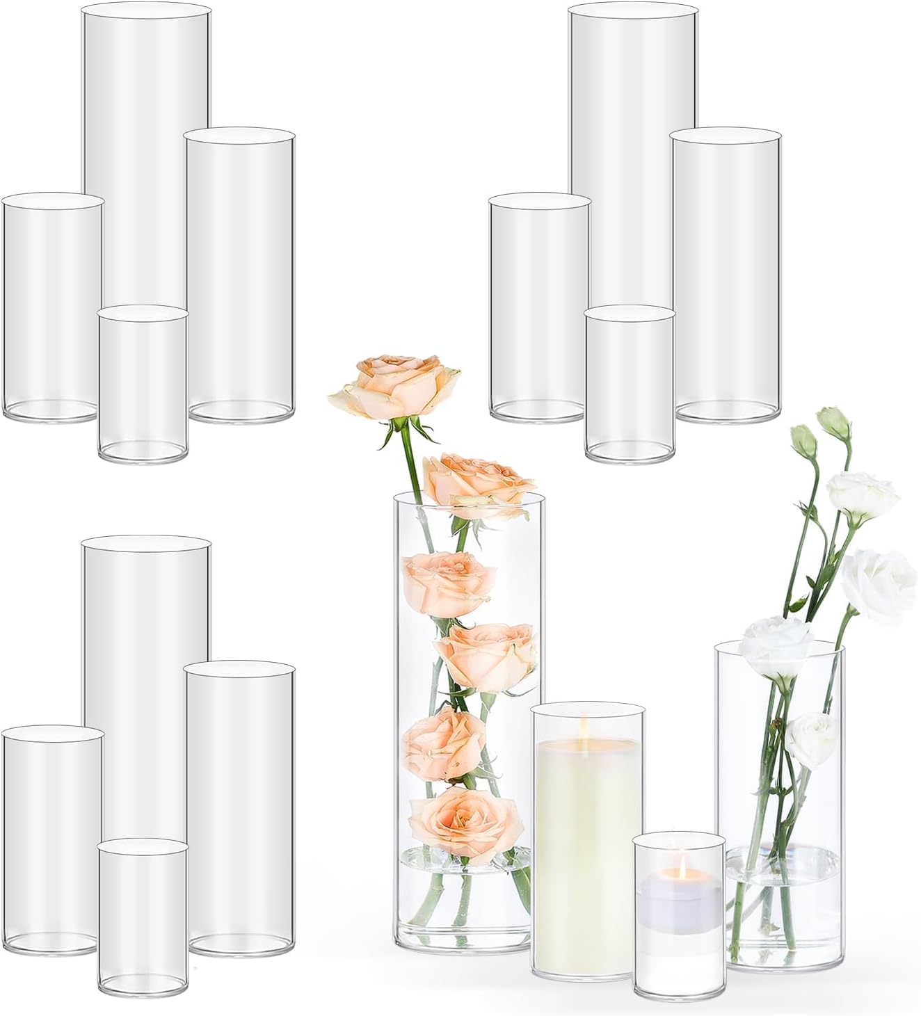 16 Pack Clear Glass Cylinder Vases for Home Decor and Party Use