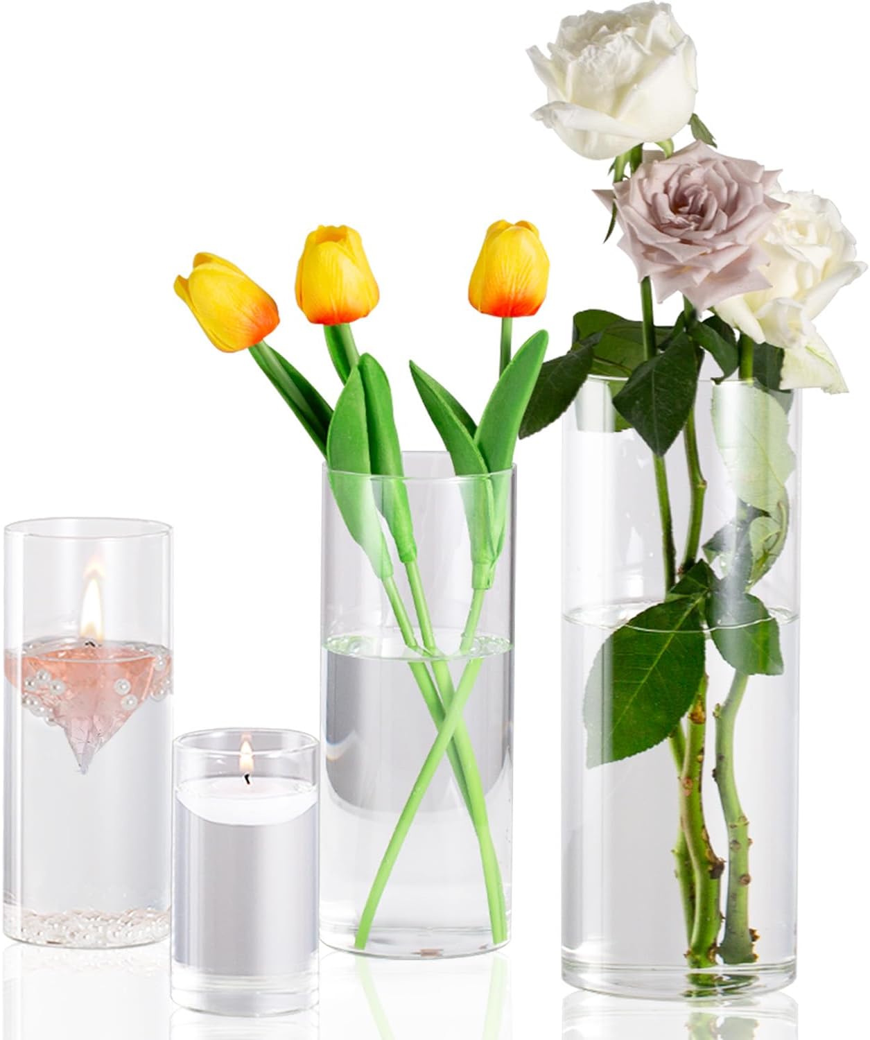 Clear Glass Cylinder Vases 4 6 8 10 Inch Set