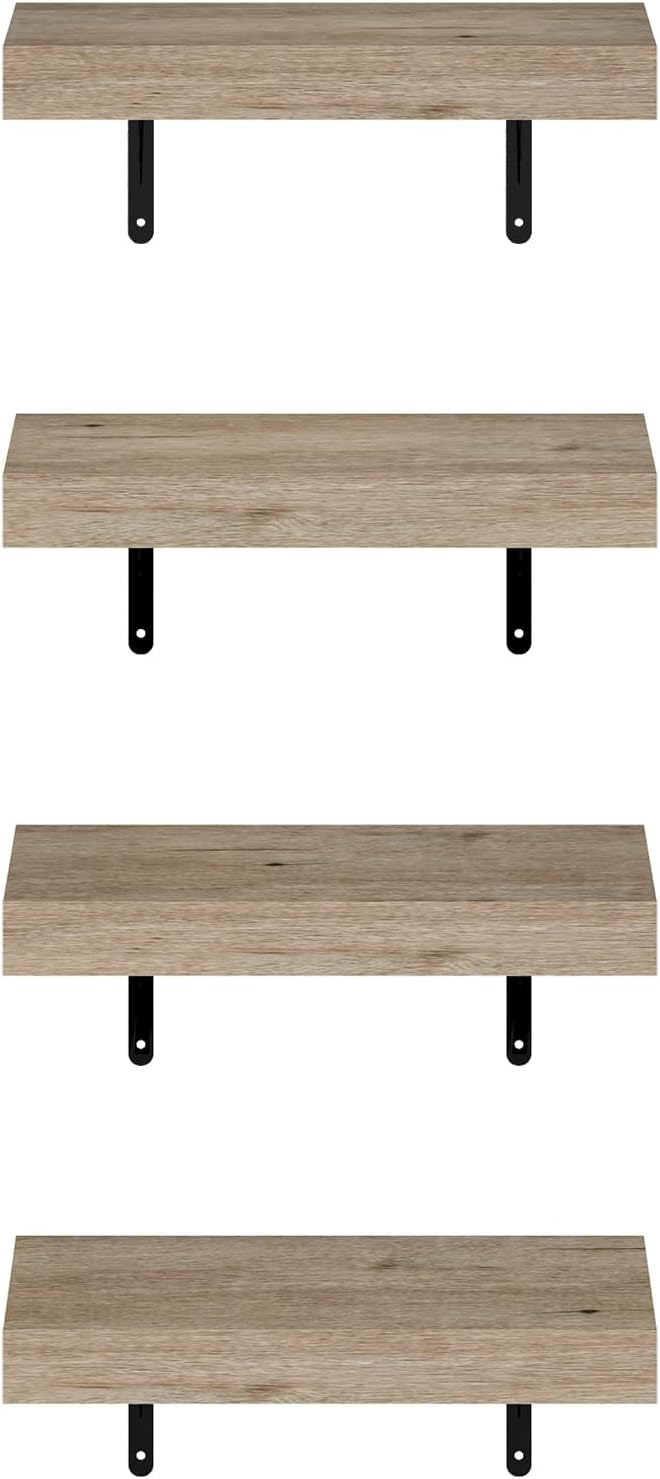 Furinno Tanna 15 Inch Wall Mounted Floating Shelves Set of 4 Natural